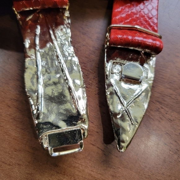 Vintage Red Faux Snakeskin Belt with Gold Tone Metal Leaves - Picture 6 of 16